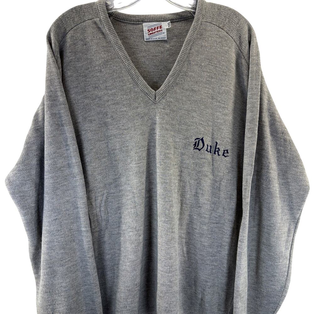 Duke University V Neck Pullover Sweater Men’s 2XL XXL 1970’s Vintage Made In USA